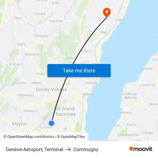 Genève-Aéroport, Terminal to Commugny map