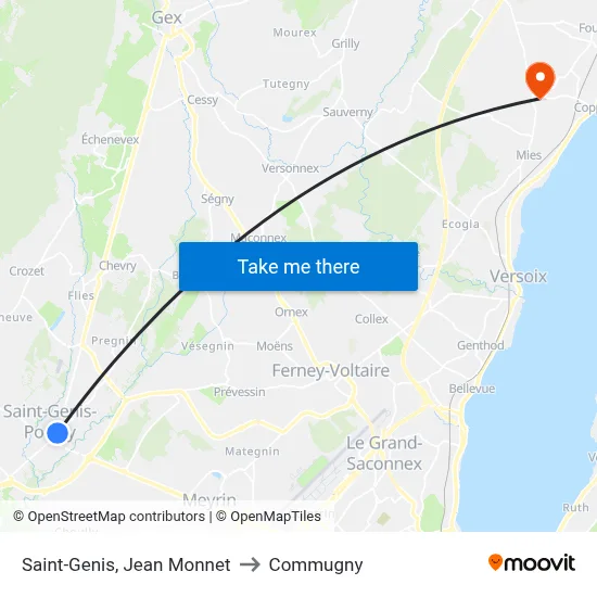 Saint-Genis, Jean Monnet to Commugny map