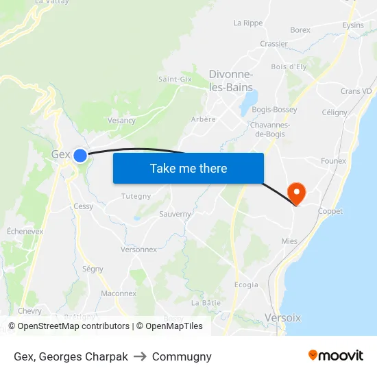 Gex, Georges Charpak to Commugny map