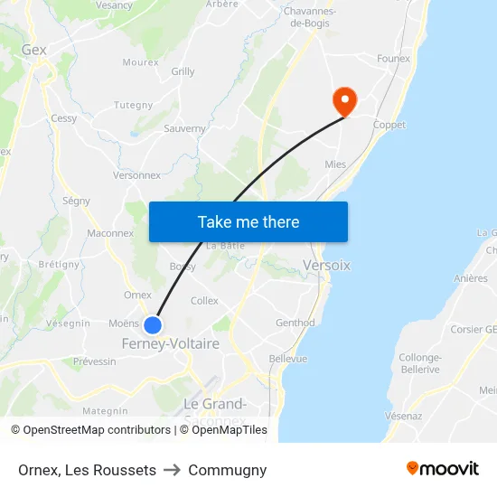 Ornex, Les Roussets to Commugny map