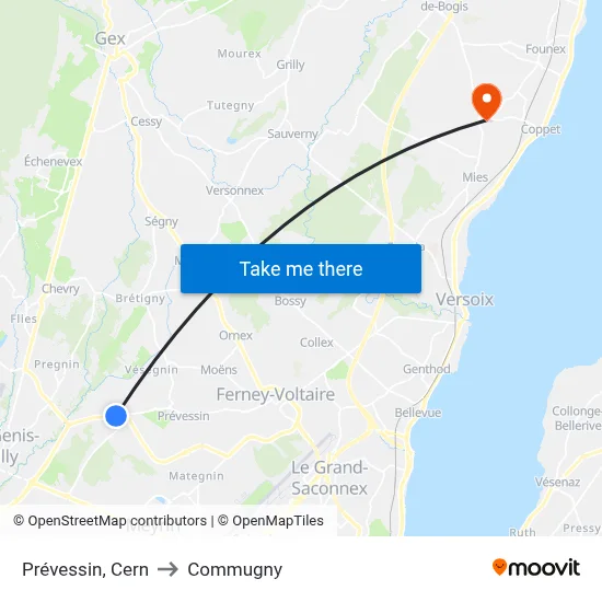 Prévessin, Cern to Commugny map