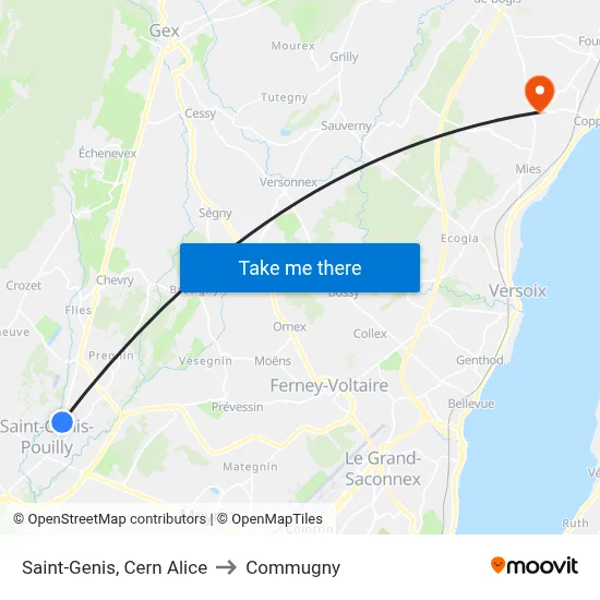 Saint-Genis, Cern Alice to Commugny map