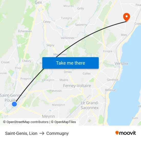 Saint-Genis, Lion to Commugny map