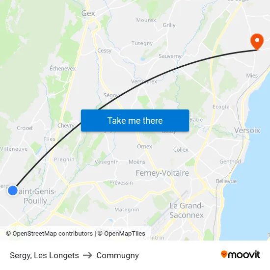 Sergy, Les Longets to Commugny map