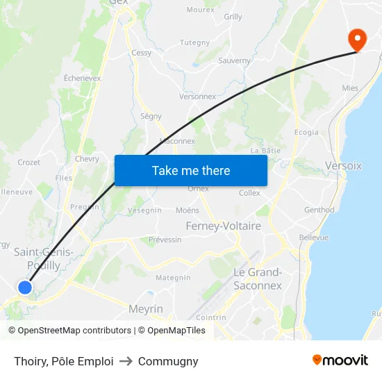 Thoiry, Pôle Emploi to Commugny map