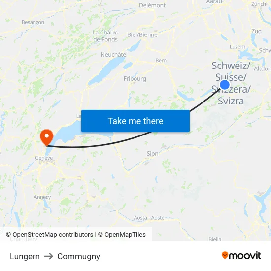 Lungern to Commugny map