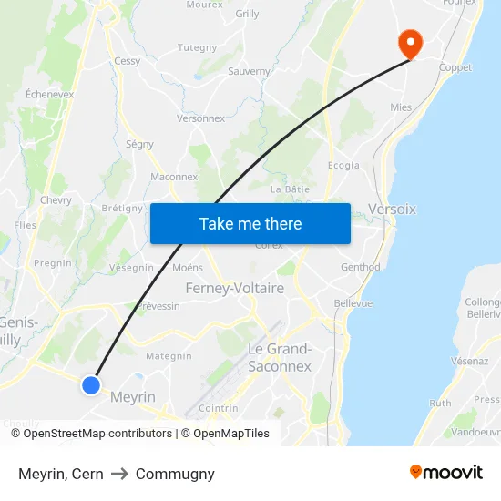 Meyrin, Cern to Commugny map