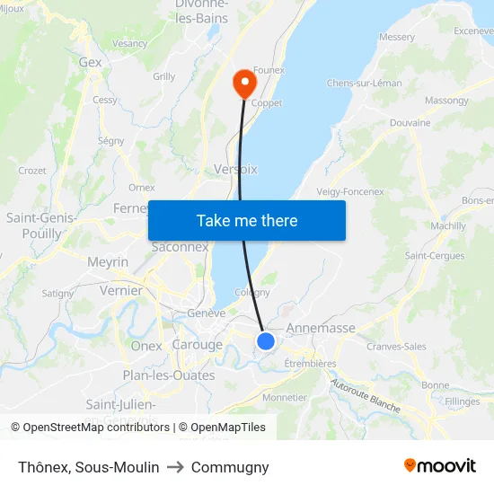 Thônex, Sous-Moulin to Commugny map