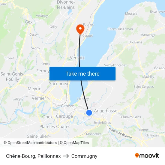 Chêne-Bourg, Peillonnex to Commugny map