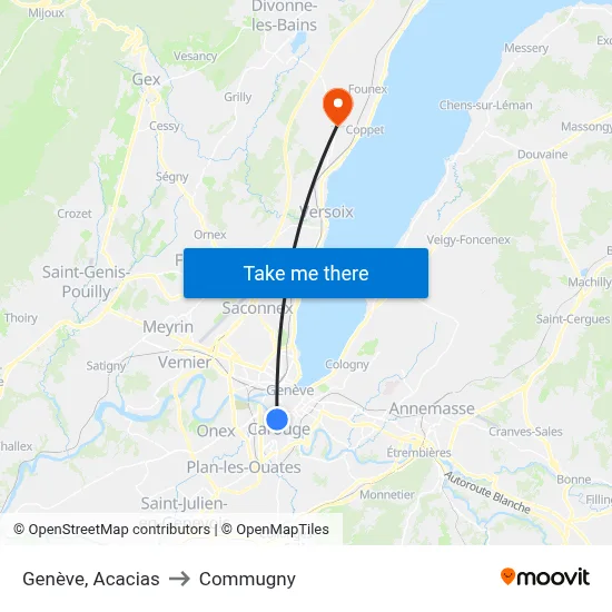 Genève, Acacias to Commugny map