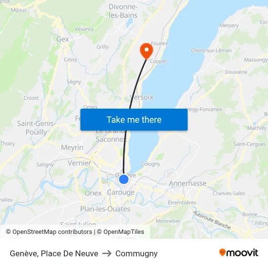 Genève, Place De Neuve to Commugny map