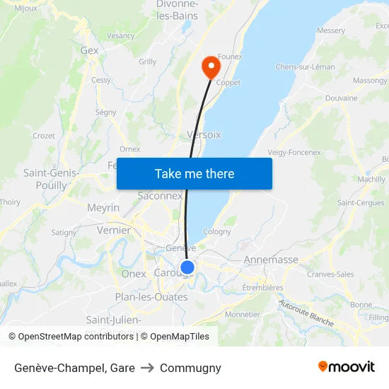 Genève-Champel, Gare to Commugny map