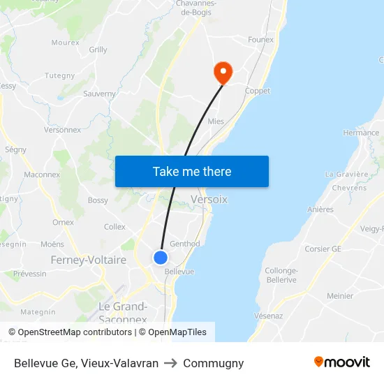 Bellevue Ge, Vieux-Valavran to Commugny map