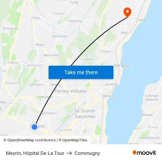 Meyrin, Hôpital De La Tour to Commugny map