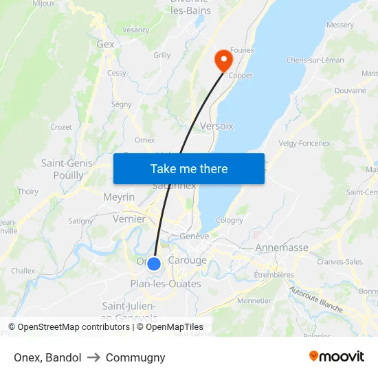 Onex, Bandol to Commugny map