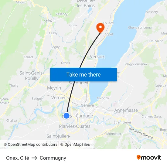 Onex, Cité to Commugny map