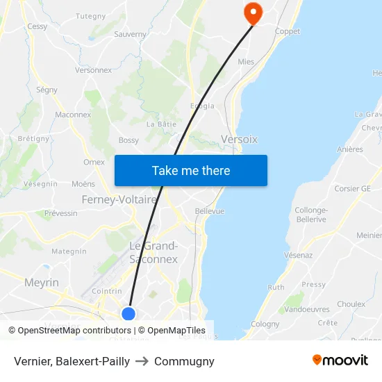 Vernier, Balexert-Pailly to Commugny map