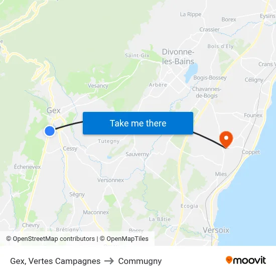 Gex, Vertes Campagnes to Commugny map