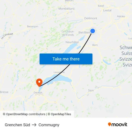 Grenchen Süd to Commugny map