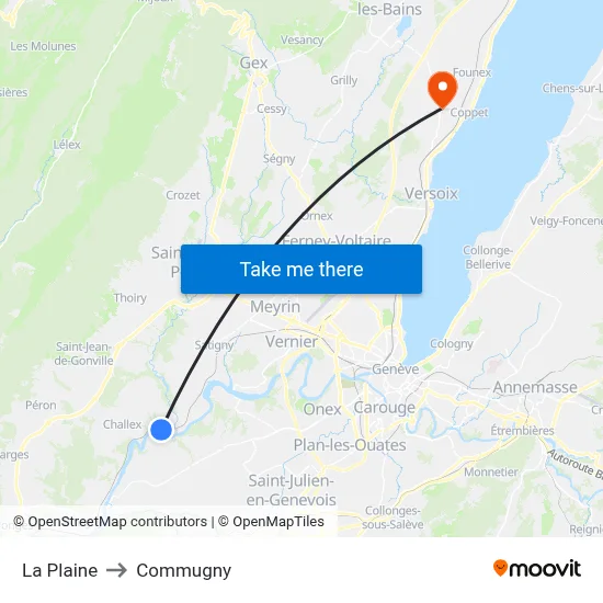La Plaine to Commugny map