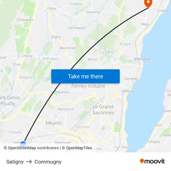 Satigny to Commugny map