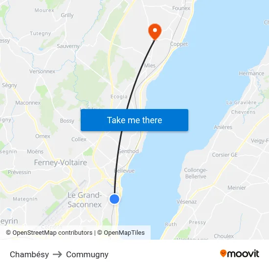 Chambésy to Commugny map