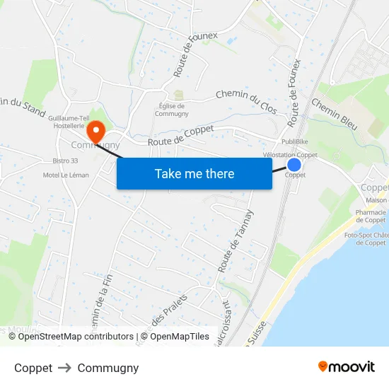 Coppet to Commugny map