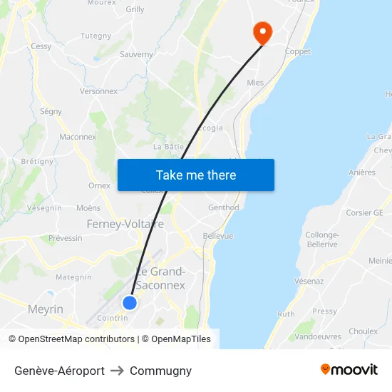Genève-Aéroport to Commugny map