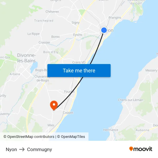 Nyon to Commugny map