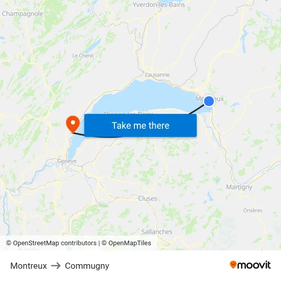Montreux to Commugny map