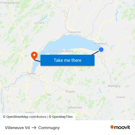 Villeneuve Vd to Commugny map