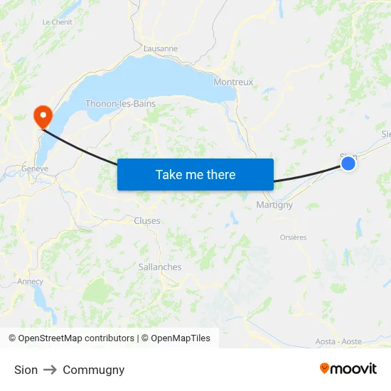 Sion to Commugny map
