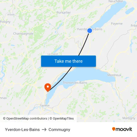 Yverdon-Les-Bains to Commugny map