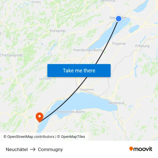 Neuchâtel to Commugny map