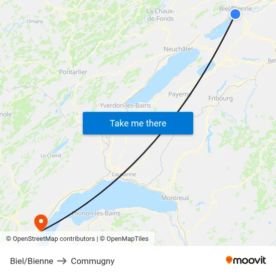 Biel/Bienne to Commugny map