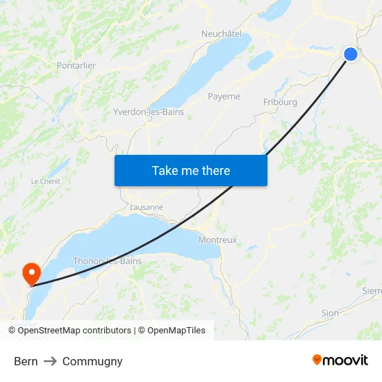 Bern to Commugny map