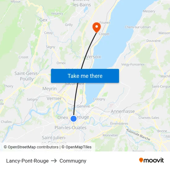 Lancy-Pont-Rouge to Commugny map