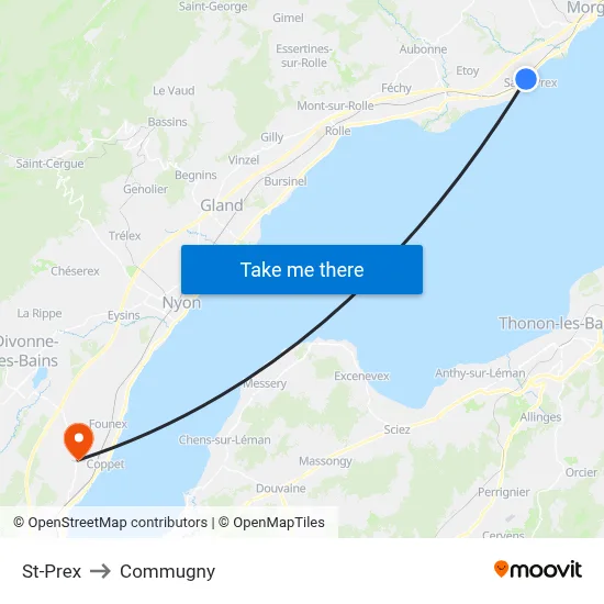 St-Prex to Commugny map