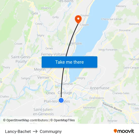 Lancy-Bachet to Commugny map