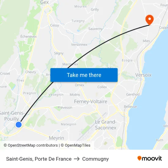 Saint-Genis, Porte De France to Commugny map