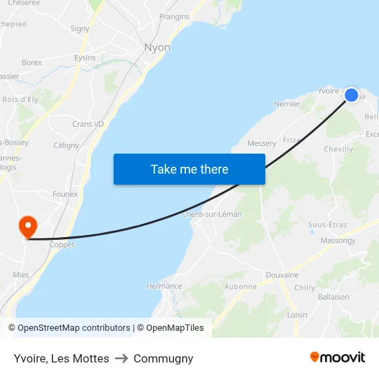 Yvoire, Les Mottes to Commugny map