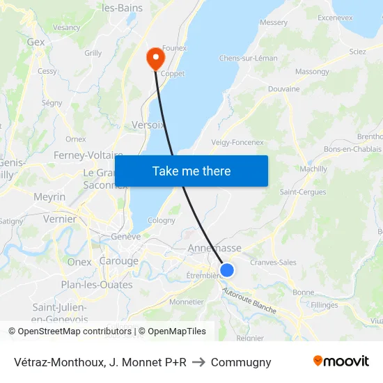 Vétraz-Monthoux, J. Monnet P+R to Commugny map