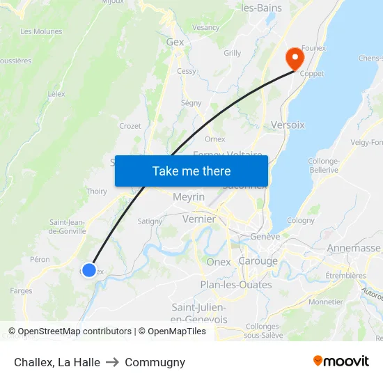 Challex, La Halle to Commugny map