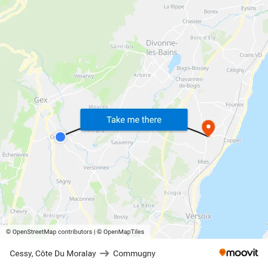 Cessy, Côte Du Moralay to Commugny map