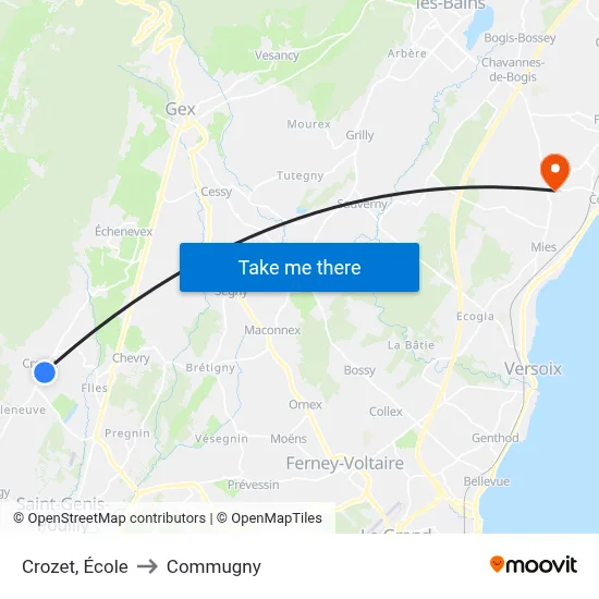 Crozet, École to Commugny map