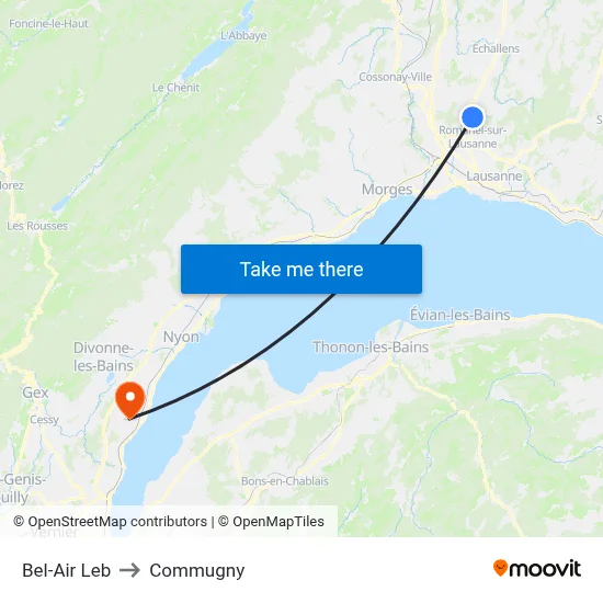 Bel-Air Leb to Commugny map