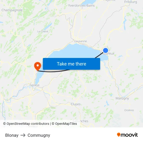 Blonay to Commugny map