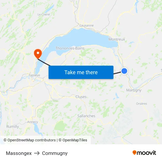 Massongex to Commugny map