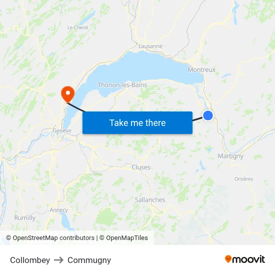 Collombey to Commugny map
