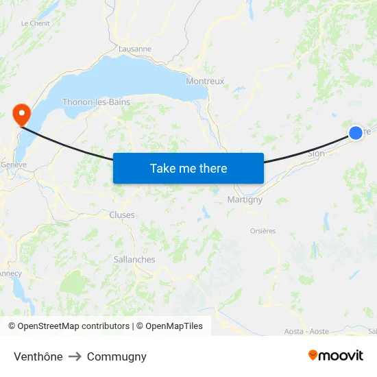 Venthône to Commugny map